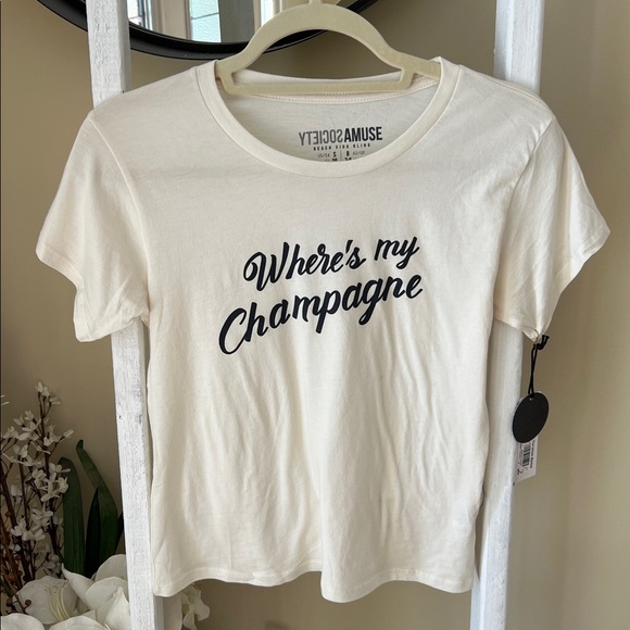 NWT Amuse Society Off White “Where’s my Champagne” Graphic Tee.  Size Small - Picture 6 of 7